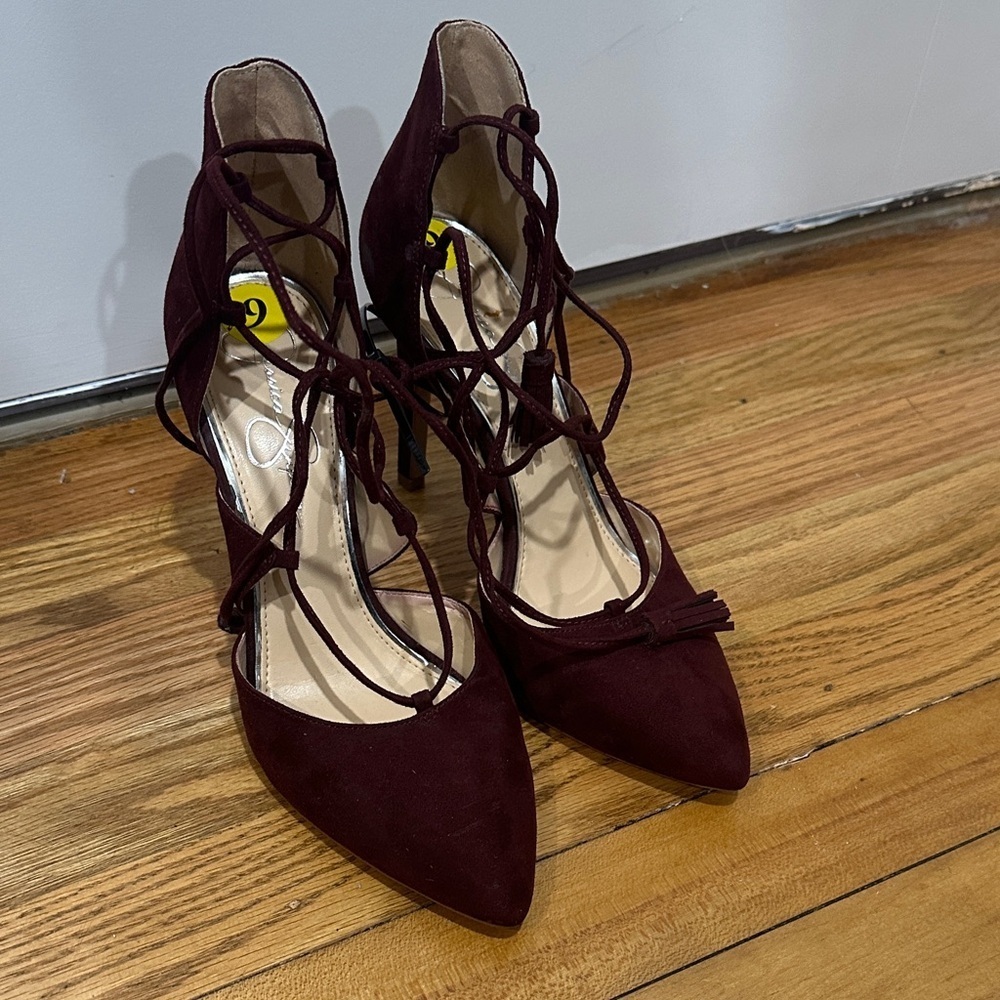 Jessica Simpson New Burgundy Lace-Up Women's Heels